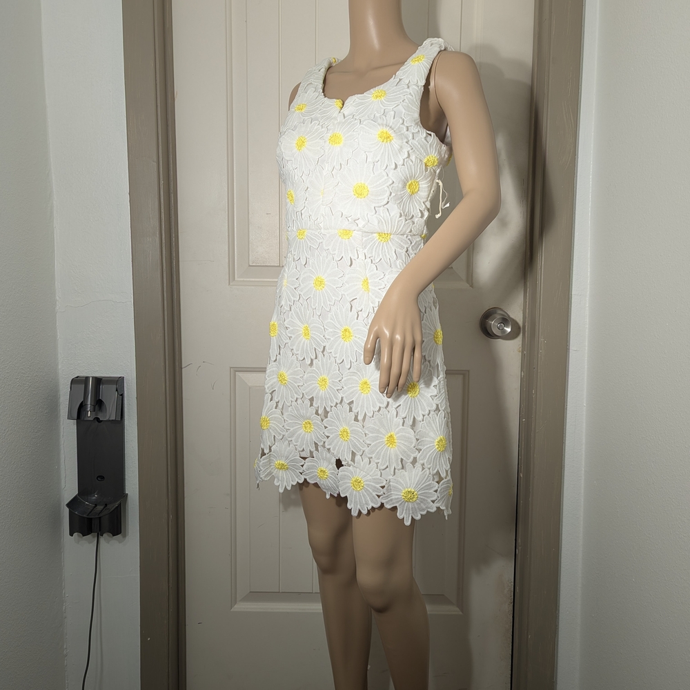 Aqua Mini Dress with Neon Yellow Floral Details